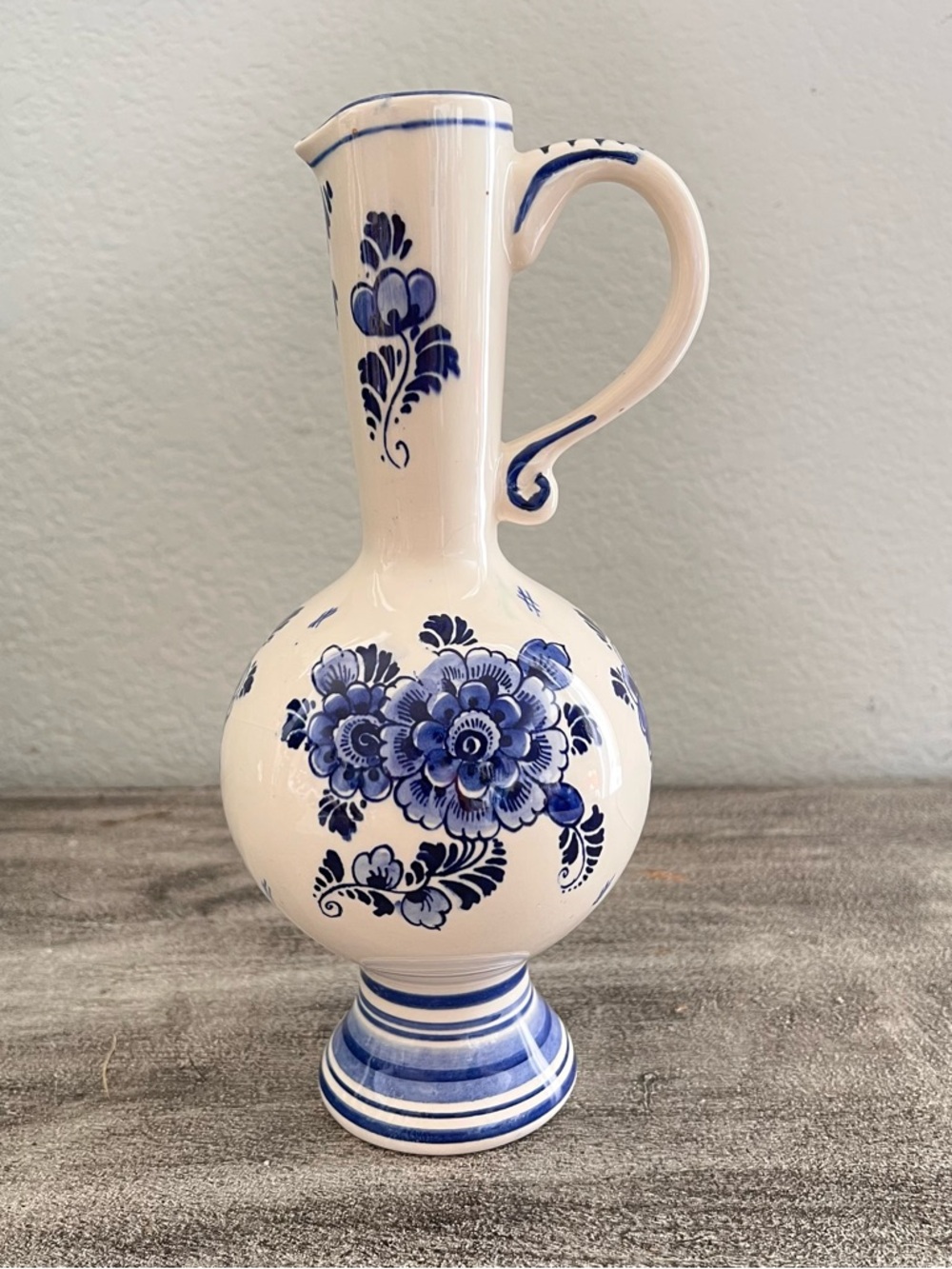 Vintage Delft blue 10 Inch jug, Floral Delft pitcher Blue and white chinoiserie